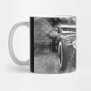 hot rod, vintage, black and white Mug